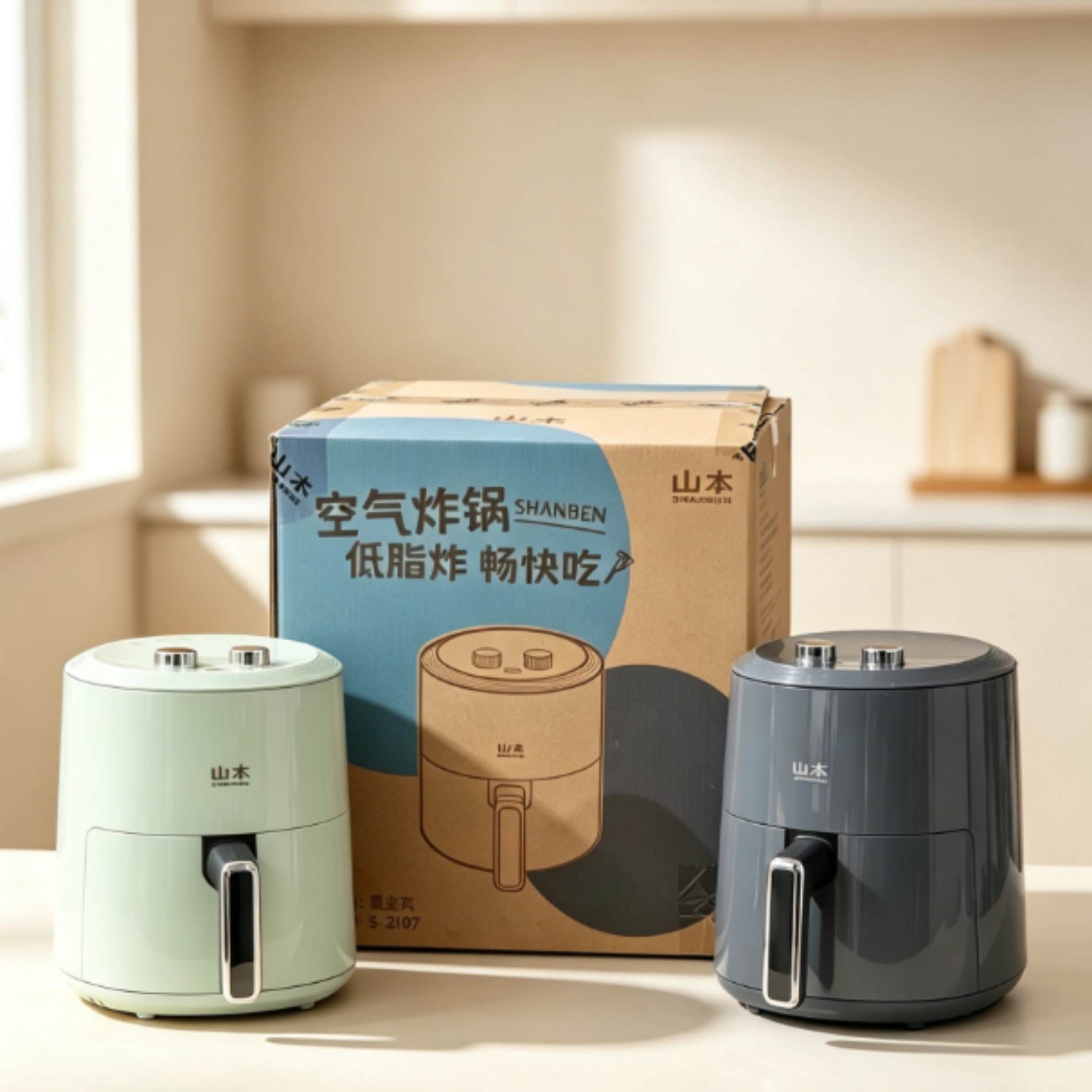 山本3.7L无油空气炸锅家用防干双旋钮多功能